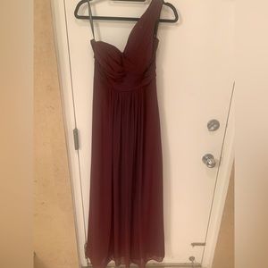 Bill Levkoff cranberry chiffon one shoulder dress!